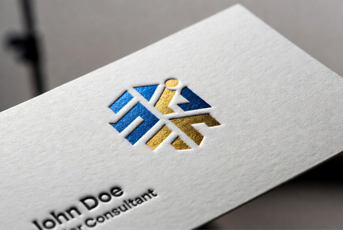 Κάρτα πολυτέλειας σε ειδικό χαρτί 600γρ με letterpress μαύρο χρώμα μπλέ και χρυσή θερμοτυπία