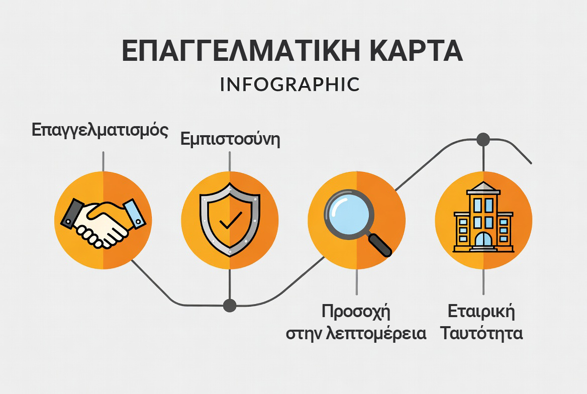 Επαγγελματική κάρτα infographic – επαγγελματισμός, εμπιστοσύνη, προσοχή στη λεπτομέρεια και εταιρική ταυτότητα